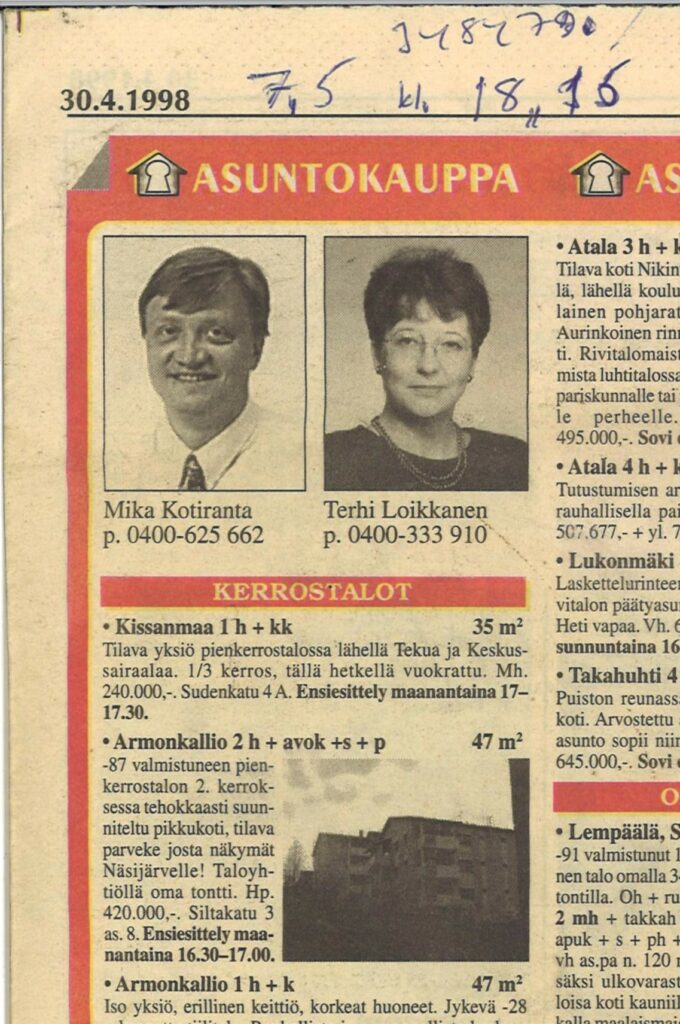 Mika Kotiranta asuntoilmoitus