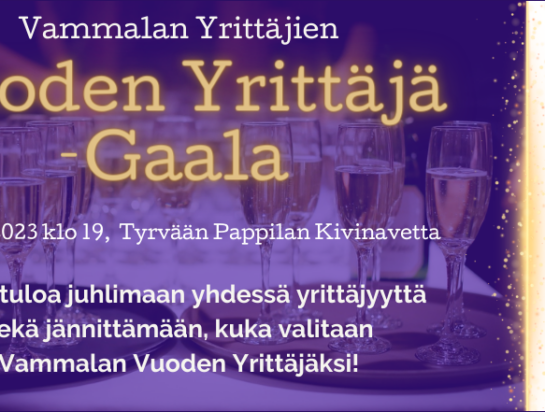 Tervetuloa juhlimaan yhdessä yrittäjyyttä 28.10.2023 sekä jännittämään, kuka valitaan Vammalan Vuoden Yrittäjäksi!